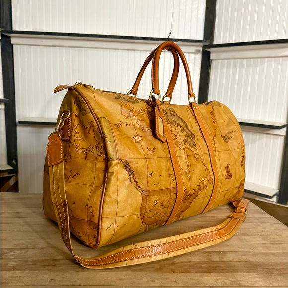 Alviero Martini Vintage 1A Classe Brown Geo Coated Canvas Weekender Bag - Picture 2 of 13